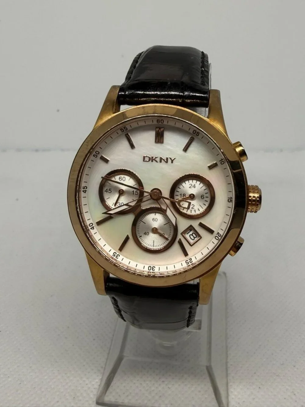 DKNY Men's Gold-Tone Chronograph Black Dial Brown Leather Watch NY4991
